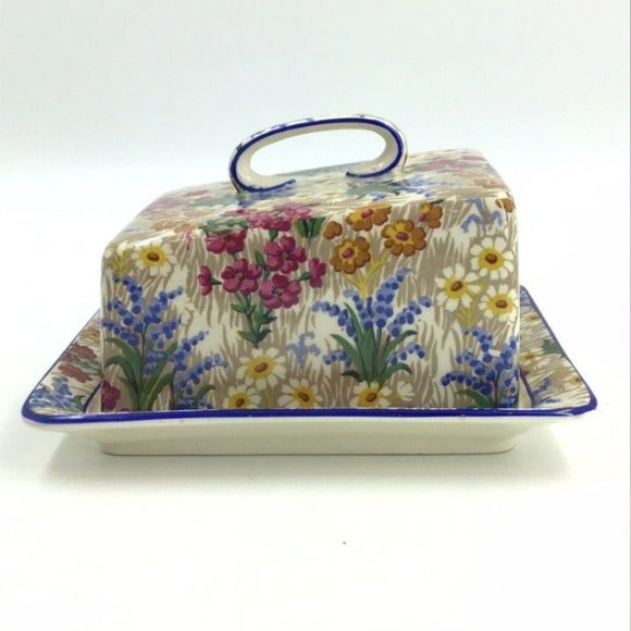 Vintage Grimwades Royal Winton Ivory Marguerite Chintz Butter Cheese Dish Cover